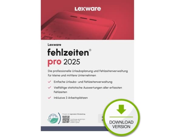 Lexware fehlzeiten pro 2025 Download Jahresversion (365-Tage), Administration af orlov, Tysk, Elektronisk software download (ESD), 1 År, Windows 11 E
