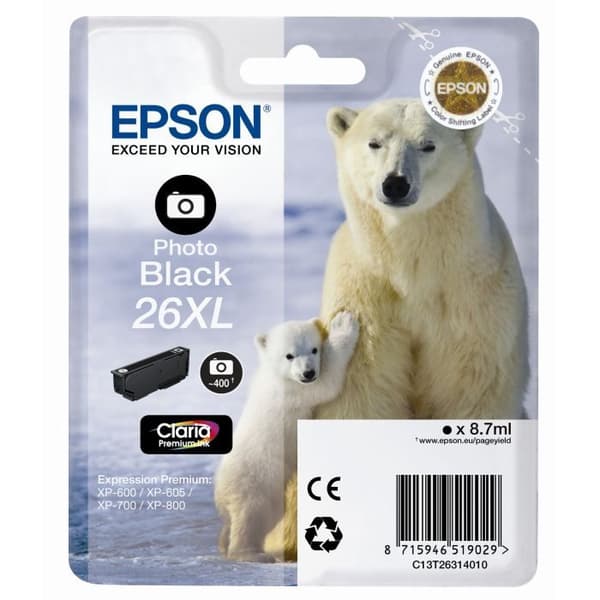 Epson T2631 XL isbjörn foto svart bläckpatron