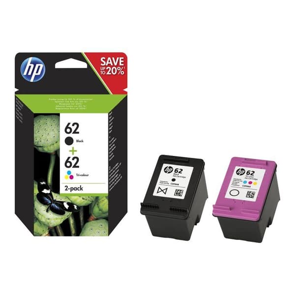 HP 62 bläckpatron - Combo - Svart, färg (cyan, magenta, gul) - Paket med 2