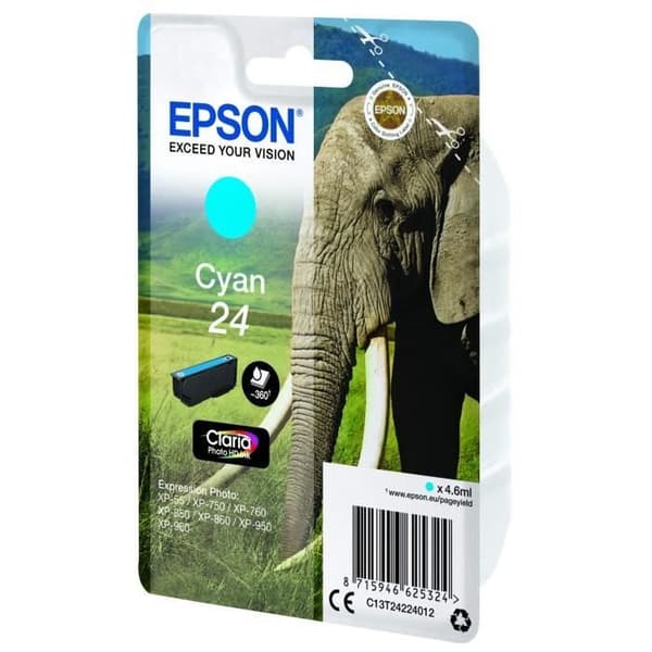 EPSON bläckpatron T2422 Cyan - Elephant (C13T24224012)