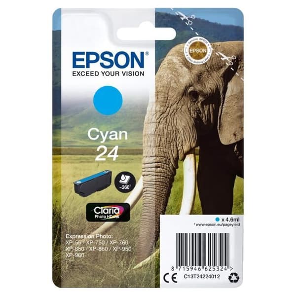 EPSON bläckpatron T2422 Cyan - Elephant (C13T24224012)