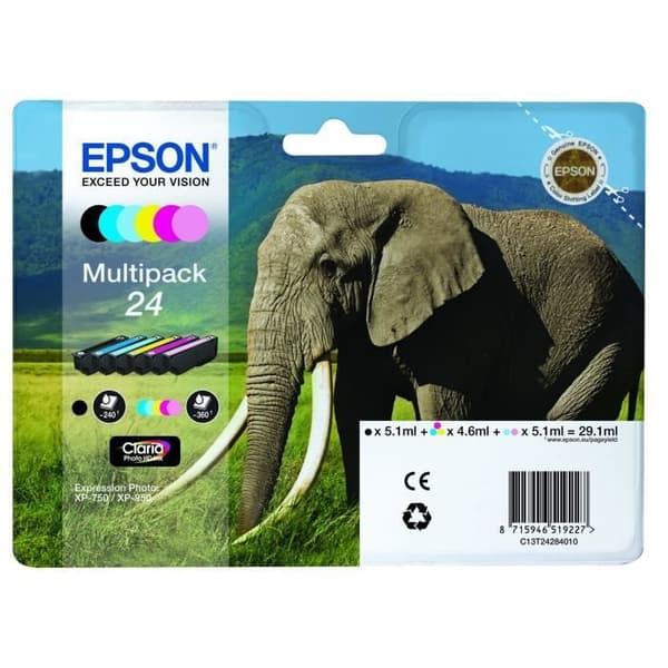 EPSON Multipack 24 - Elephant - Svart, Gul, Cyan, Magenta, Light Magenta, Light Cyan (C13T24284011)