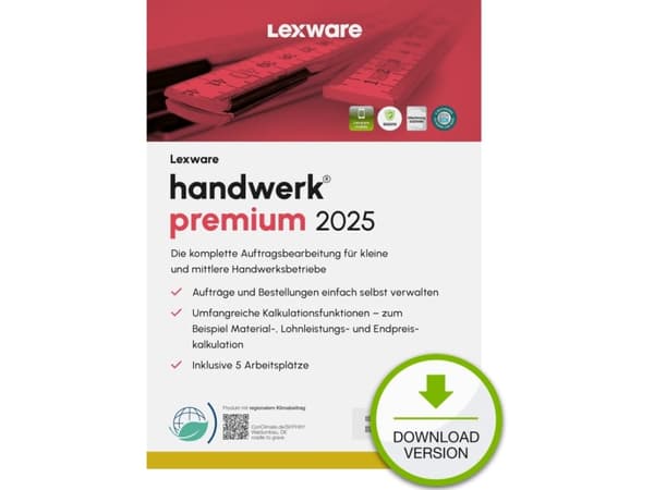Lexware handwerk premium 2025 Download Jahresversion (365-Tage), Financial analysis, Electronic Software Download (ESD), German, 1 year(s), Windows 1