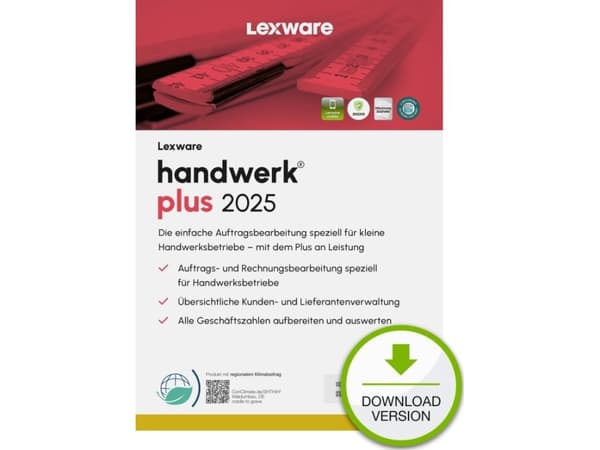Lexware handwerk plus 2025 Download Jahresversion (365-Tage), Financial analysis, Electronic Software Download (ESD), German, 1 year(s), Windows 11 E