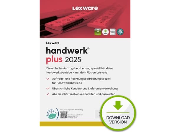 Lexware handwerk plus 2025 Download Jahresversion (365-Tage), Financial analysis, Electronic Software Download (ESD), German, 1 year(s), Windows 11 E