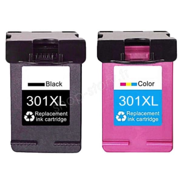 Bläckpatroner - SHOP-STORY - HP 301 XL - Pack om 2 - Svart och Trikolor - Kompatibel med HP