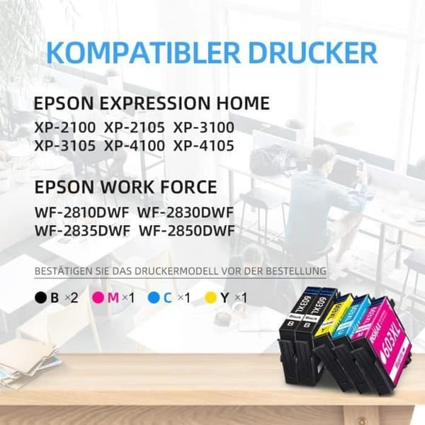 INSMAX PRINTER 5-pack 603XL bläckpatron kompatibel för Epson 603 603 XL för Expression Home XP-2100 XP-2105 XP-3100 X1008