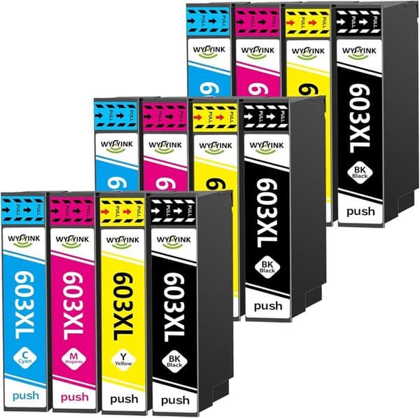 Kompatibla bläckpatroner - WYFYINK - 603 XL - Flera färger - 12 stycken - 550 sidor svart