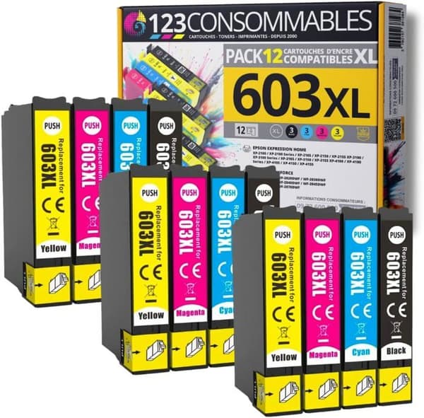 603Xl-paket med 12 bläckpatroner kompatibel för Epson 603 XL Starfish-för Epson XP-2100 XP-2155 XP-3100 XP-4100 Wf-2820