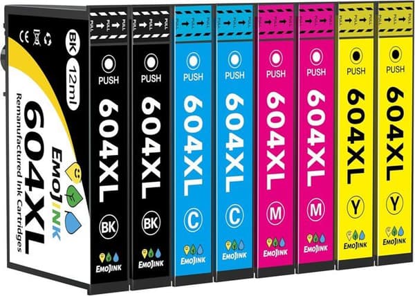 Kompatibla bläckpatroner - Emojink - 604 XL - Paket med 8 - Stor kapacitet - Flerfärgad