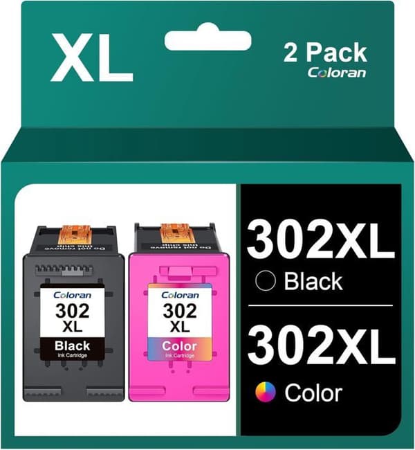 Tonerpatroner - Coloran - 302XL - Kompatibel med HP - Pakke med 2 - Flerfarget og svart