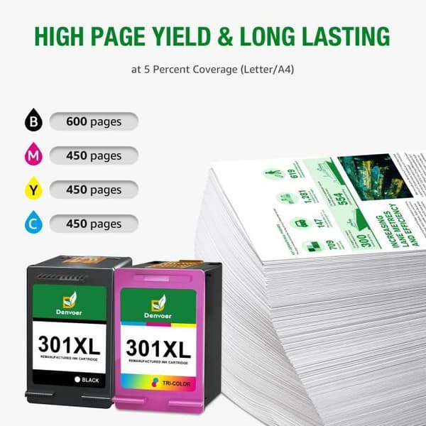 301XL DENVOER 4 bläckpatron kompatibel för HP 301 XL 301XL (CH563E + CH564E-N9J72AE) hp DeskJet 2510 2540 2050 1510 1050 1512