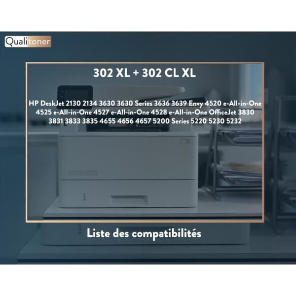 QUALITONER - 2 patron kompatibel för HP 302 XL + 302CL XL 302XL + 302CLXL Svart + Färg för HP DeskJet 2130 2134 3630 3630 Ser
