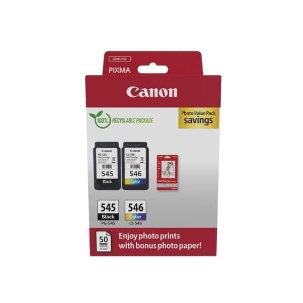 Paket med 2 bläckpatroner + fotopapperspaket - CANON - PG-545 Svart + CL-546 Färg