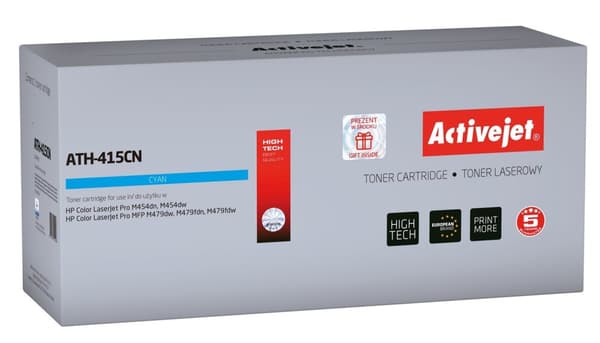 Activejet ATH-415CN tonerpatron til HP; Udskiftning HP 415A W2031A; Supreme; 2100 sider; cyan, med chip