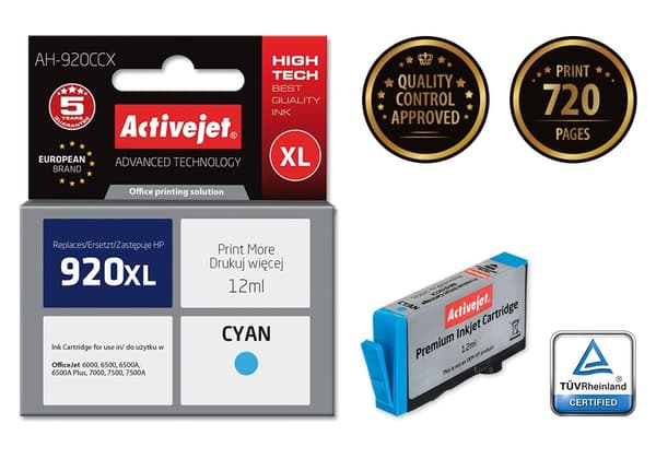 Activejet AH-920CCX-bläck (ersättning för HP 920XL CD972AE; Premium; 12 ml; cyan)
