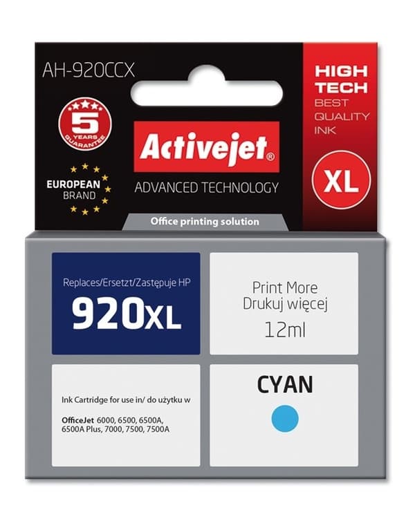 Activejet AH-920CCX-bläck (ersättning för HP 920XL CD972AE; Premium; 12 ml; cyan)