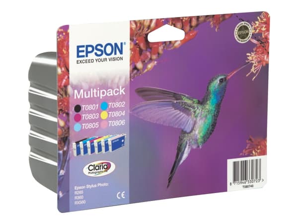 Epson T0807 Multipack - Svart, gul, cyan, magenta, lys magenta, lys cyan - original - blekkpatron - for Stylus Photo P50, PX650, PX700, PX710, PX720,
