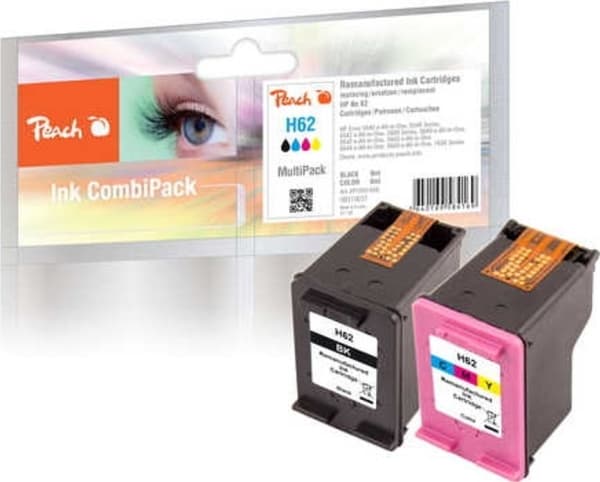 Peach Multi Pack H62 - 2-pack - svart, färg (cyan, magenta, gul) - kompatibel - återanvänd - bläckpatron (alternativ för: HP 62) - för HP ENVY 55XX,
