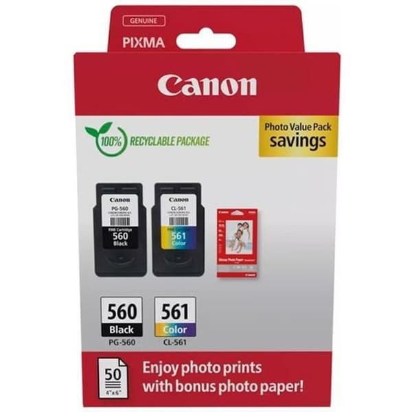 Muste ja Valokuvapaperi Paketti Canon PG560 - CL561 Monivärinen