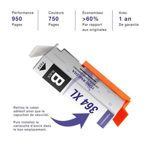 TONERMEDIA - x4 kompatibla HP 364XL patroner till HP Photosmart 5510 5520 6510 6520 7510 7520 B110a B110c kompatibilitet nedan