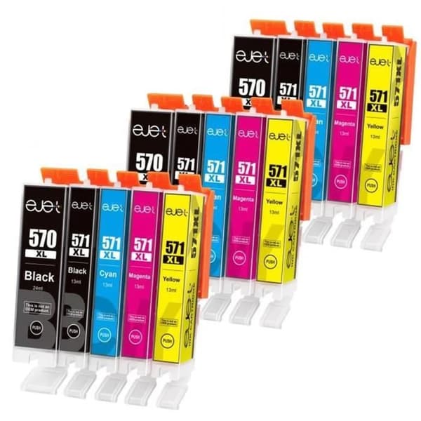 570 571 XL Bläckpatroner EJET 15 Pack Kompatibla för Canon PGI 570XL/CLI571XL för PIXMA MG5700