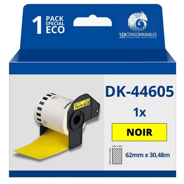 Brother Dk44605 Kompatibla Etiketter Gul - Termopapper 62 mm x 30,48 meter