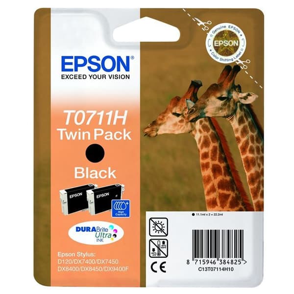 EPSON Cartridge T0711 Giraffe - Svart - 2 x 11,1ml