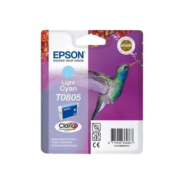 Epson T0805 Ljus cyan original förpackning med skyddande hölje och radioakustisk alarmbläckpatron för Stylus Photo…
