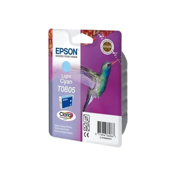 Epson T0805 Ljus cyan original förpackning med skyddande hölje och radioakustisk alarmbläckpatron för Stylus Photo…
