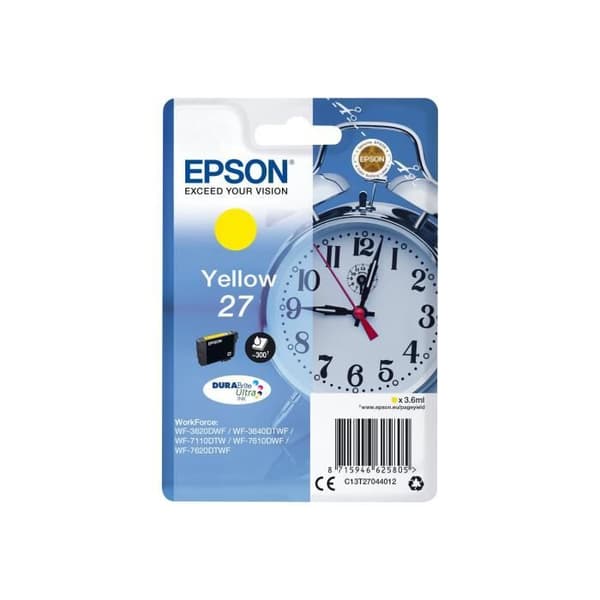 Epson 27 3,6 ml gul originalbläckpatron för WorkForce WF-3620, WF-3640, WF-7110, WF-7210, WF-7610, WF-7620, WF-7710,...