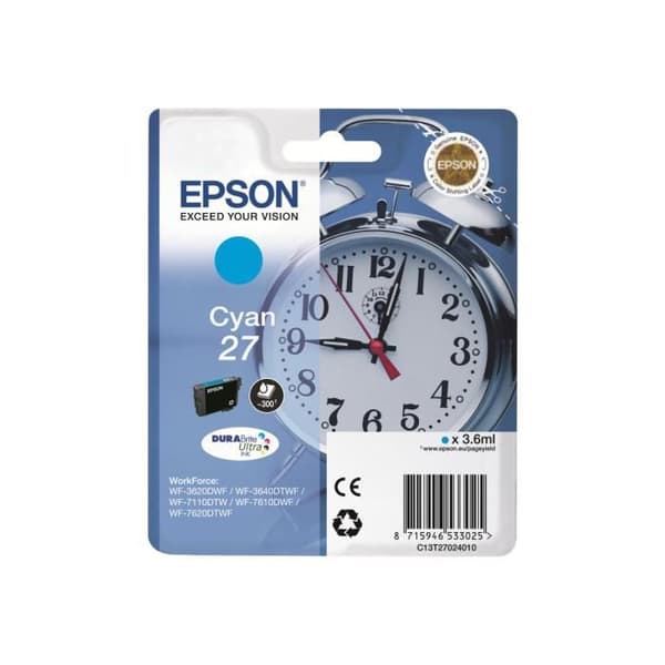 Original Epson 27 Claria Photo HD cyan bläckpatron för WorkForce och Expression Photo - 3,6 ml