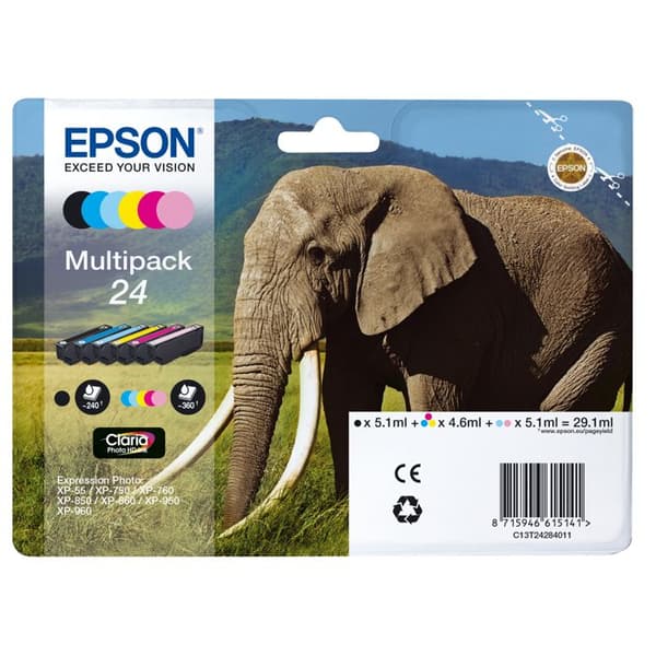 EPSON 24 multipack bläckpatron - paket med 6 - svart, gul, cyan, magenta, ljus magenta, ljus cyan