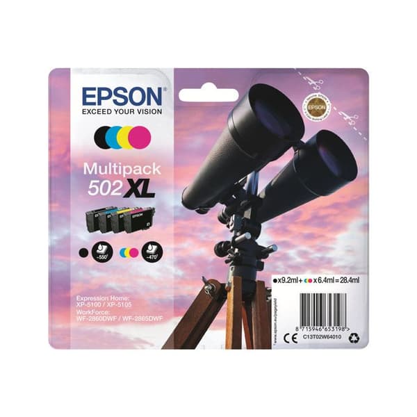 EPSON 502XL Multipack bläckpatron - Paket med 4 - XL - Svart, Gul, Cyan, Magenta
