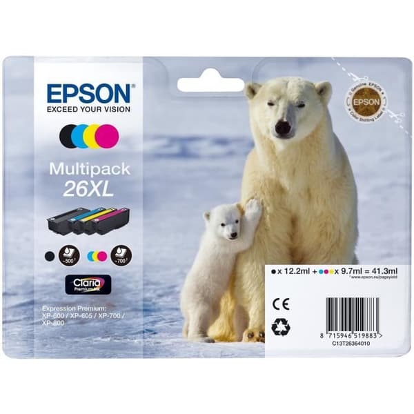 EPSON Multipack T2636 XL - Isbjörn - Svart, Cyan, Gul, Magenta (C13T26364010)