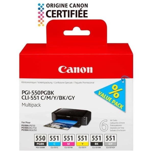 CANON Paket med 5 bläckpatroner PGI-550 / CLI-551 Svart/Cyan/Magenta/Gul/Grå