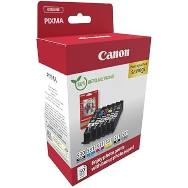 Bläckpatroner - CANON - PGI-530 / CLI-531 - 6-pack - 100% återvinningsbara - 50 foton 4x6