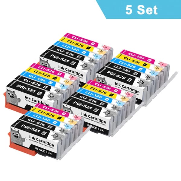 Canon PGI-525 ja CLI-526 mustesäiliöpakkaus, suuri mustemäärä, monipuolinen yhteensopivuus,SMM 525 5Set