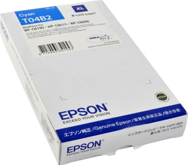 Epson T04B2 - 39 ml - XL-størrelse - cyan - original - blekkpatron - for WorkForce Pro WF-C8190, WF-C8610, WF-C8690