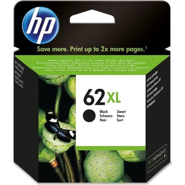 HP 62XL svart originalbläckpatron med hög kapacitet (C2P05AE) för Officejet Mobile 250, Envy 5540/5640/7640, Officejet
