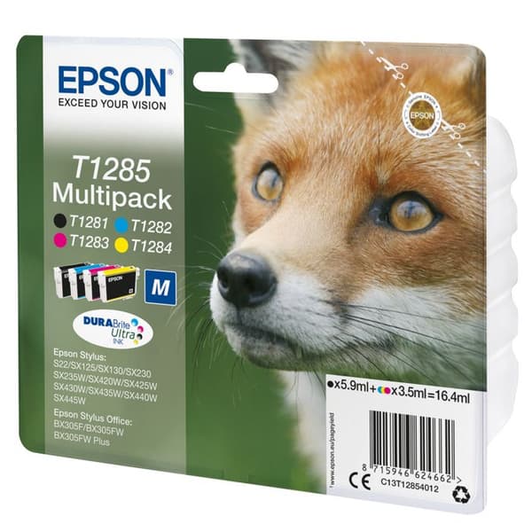 EPSON T1285 Multipack bläckpatron - Paket med 4 - Svart, Gul, Cyan, Magenta - Epson DURABrite Ultra