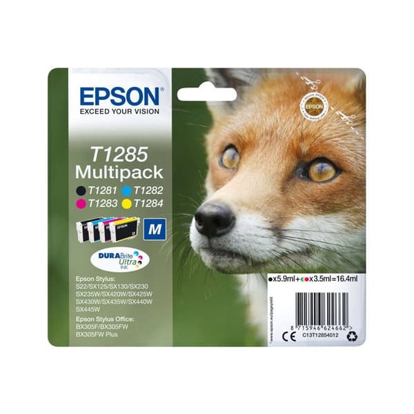EPSON T1285 Multipack bläckpatron - Paket med 4 - Svart, Gul, Cyan, Magenta - Epson DURABrite Ultra