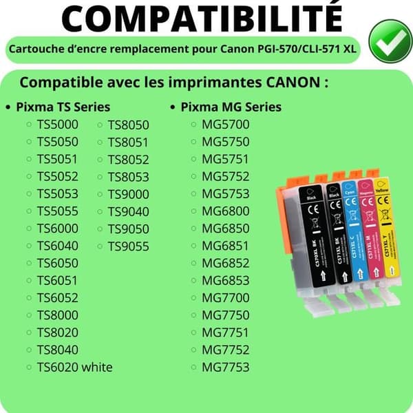 Bläckpatron - Canon - PGI-570 CLI-571 XL - Paketering av 5 - Kompatibel med Pixma TS/MG-serien - Svart/Färger