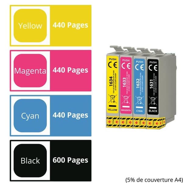 Bläckpatron - Epson - 16XL - Pack om 12 - Kompatibel med WorkForce - Svart, Cyan, Magenta, Gul