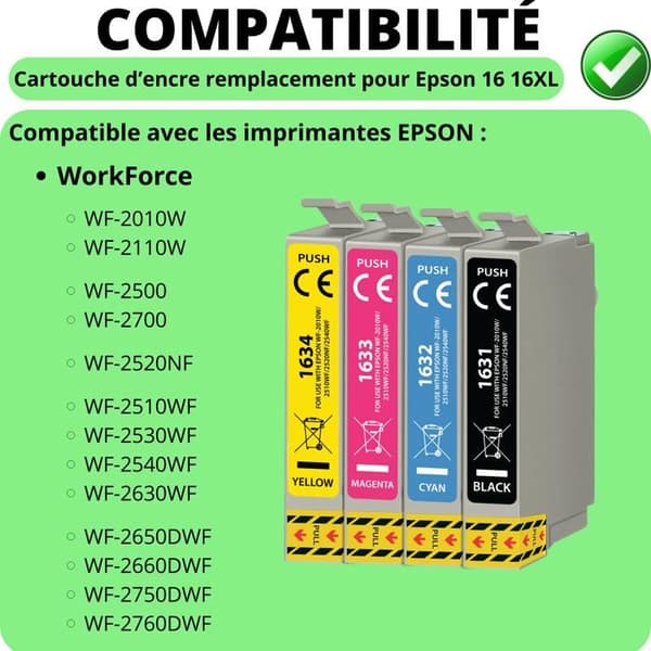 Bläckpatron - Epson - 16XL - Pack om 12 - Kompatibel med WorkForce - Svart, Cyan, Magenta, Gul