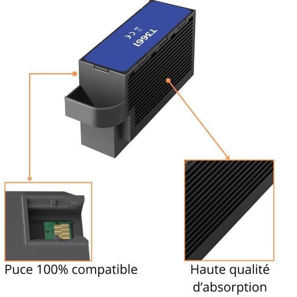 Underhålls patroner - Epson - T3661 - Förpackning med 2 - Kompatibel med XP-6000/XP-8500 - Svart