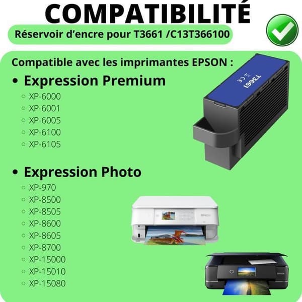 Underhålls patroner - Epson - T3661 - Förpackning med 2 - Kompatibel med XP-6000/XP-8500 - Svart
