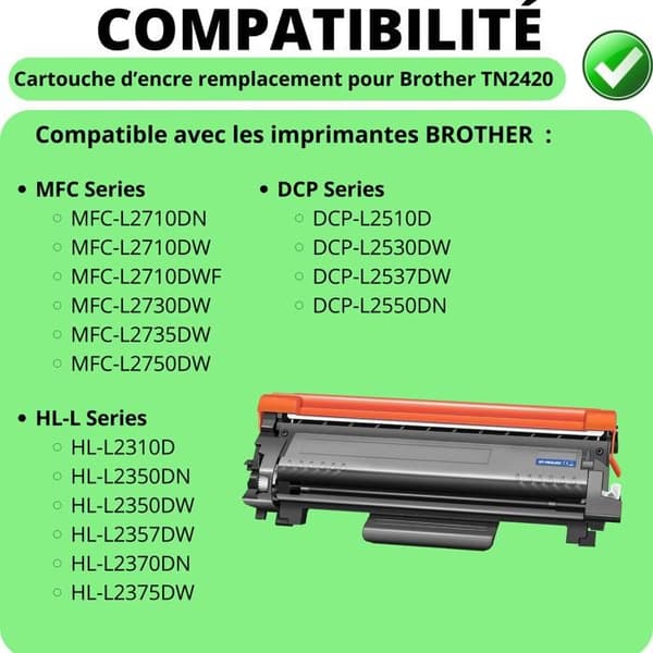 Tonerpatron - Brother - TN2420 - Paket med 2 - Kompatibel med MFC-L2710 - Svart