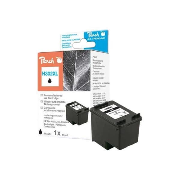 Peach svart bläckpatron 15 ml för HP Deskjet och Officejet - Hög kapacitet - Kompatibel med HP 302XL
