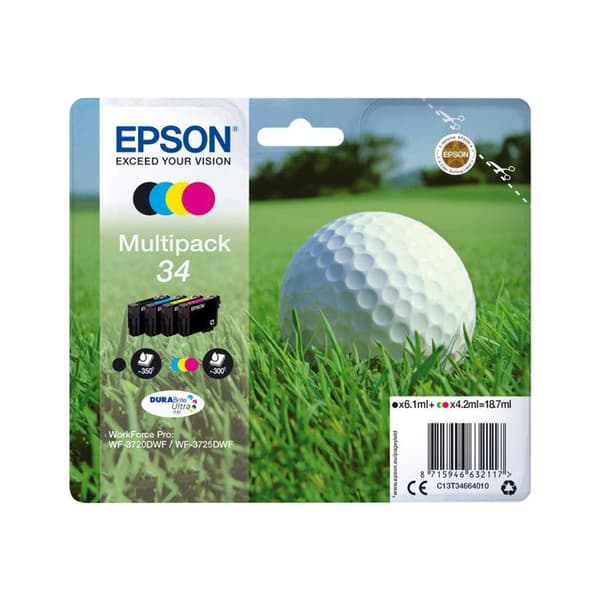 EPSON Original 34 bläckpatron - 4 Pack - Svart, Gul, Cyan, Magenta